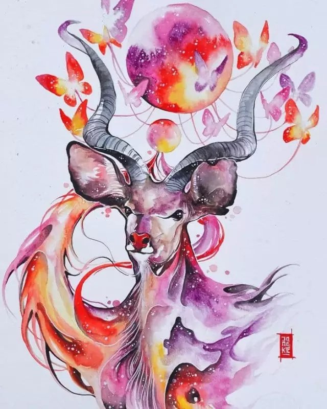 中国风美漫水彩动物手绘插画欣赏
