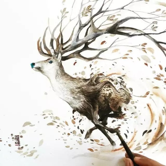 中国风手绘水彩动物插画欣赏