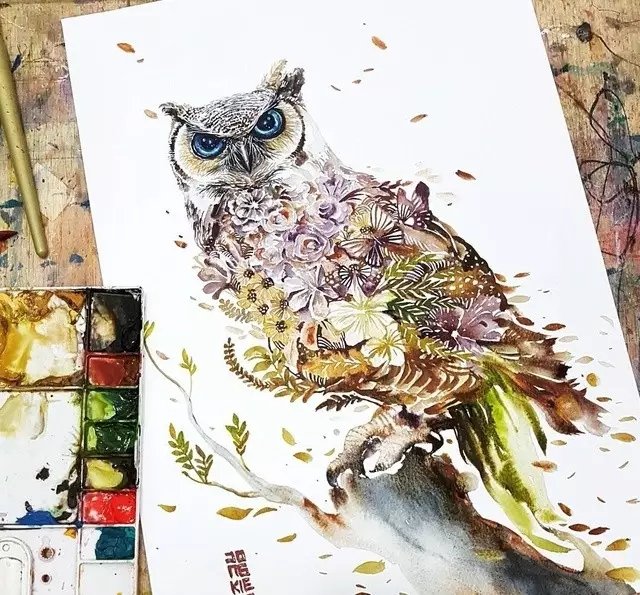 中国风美漫水彩动物手绘插画欣赏