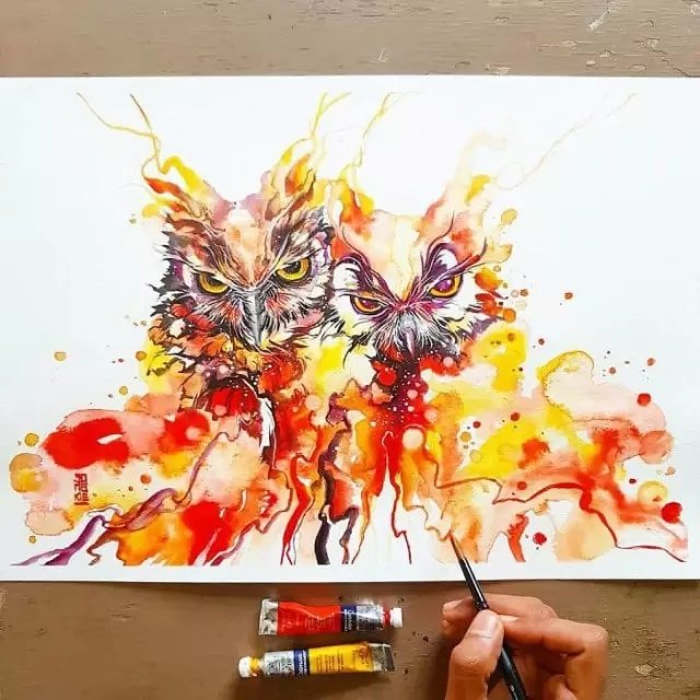 中国风美漫水彩动物手绘插画欣赏