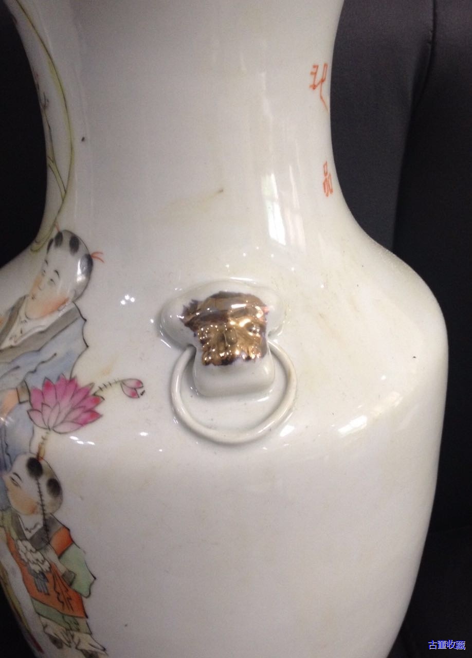 清末民国马庆云浅降彩大瓶一对 高43厘米